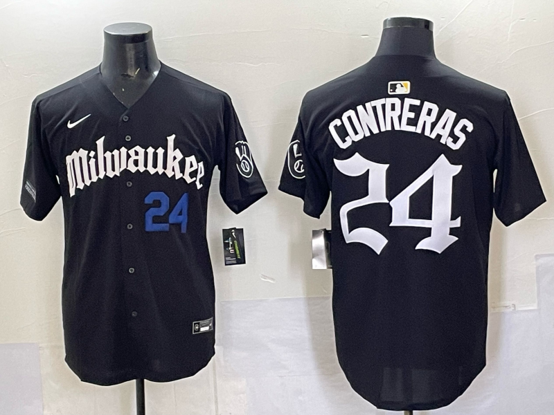 Men Milwaukee Brewers #24 Contreras black Nike MLB 2025 Jersey 0011